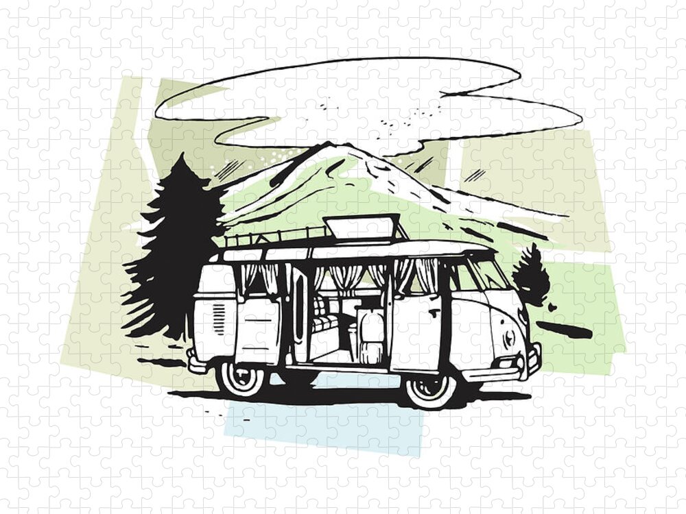 Adventure Jigsaw Puzzle featuring the drawing Camper in the Mountains by CSA Images