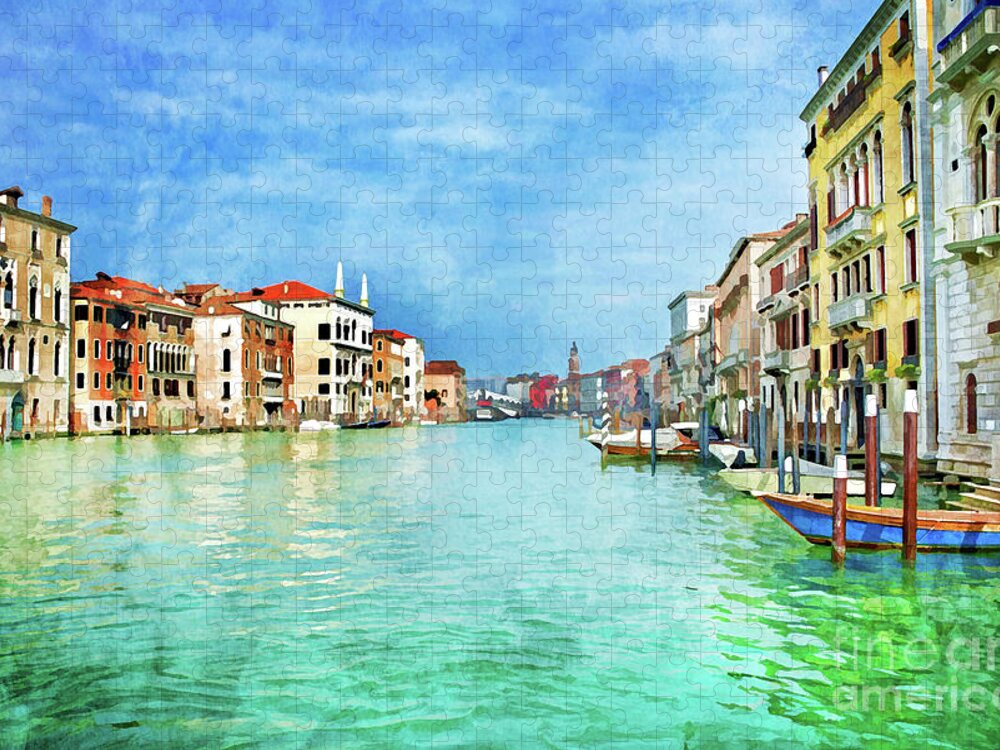 Venice Jigsaw Puzzle featuring the painting Canal Grande watercolor, the Grand Canal of Venice, Italy by Delphimages Photo Creations