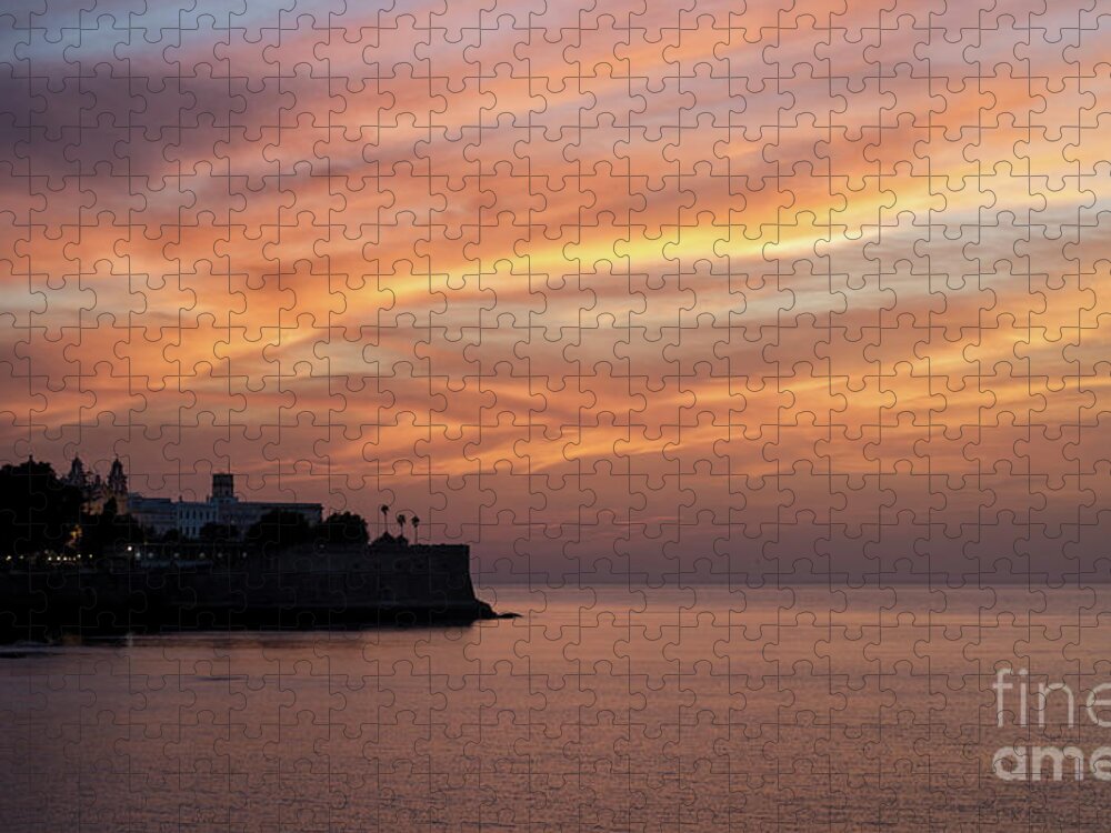 Landmark Jigsaw Puzzle featuring the photograph Candelaria Bulwark at Dusk Cadiz Spain by Pablo Avanzini