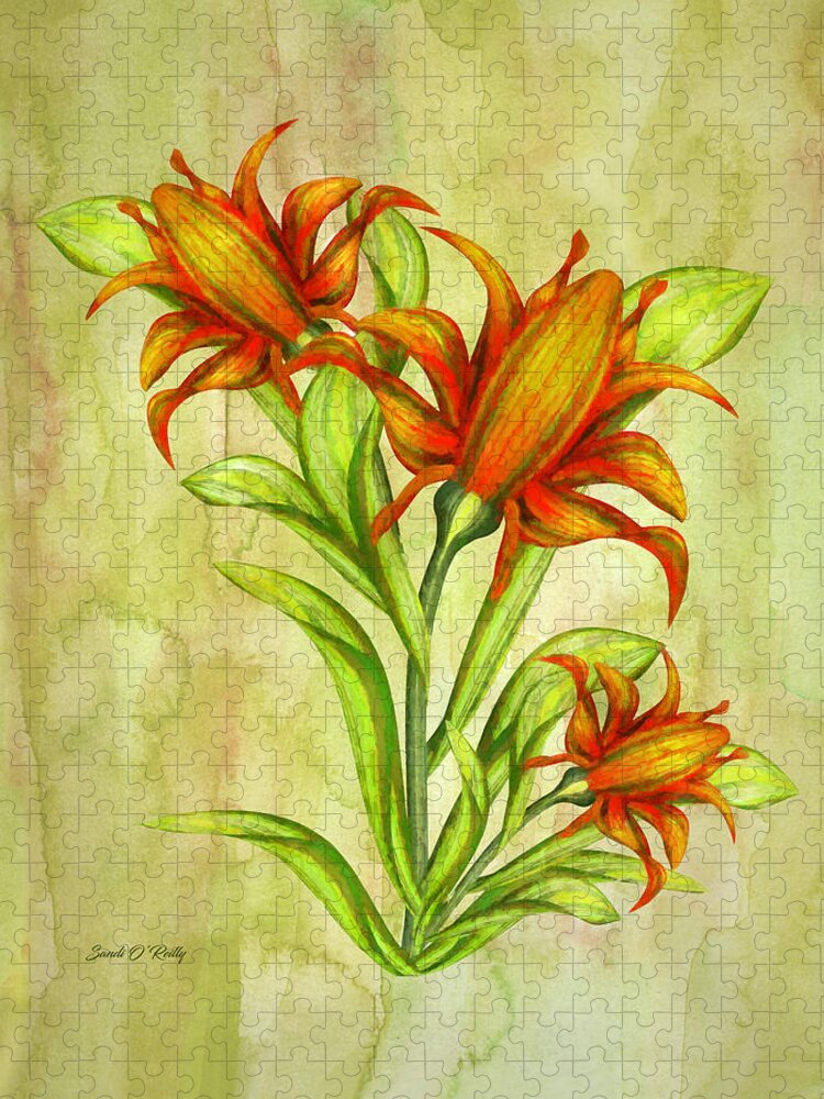 Canna Flowers Watercolor Jigsaw Puzzle featuring the painting Canna Flowers Watercolor by Sandi OReilly