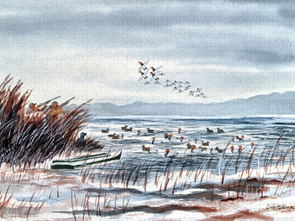 Canvasback Jigsaw Puzzle featuring the painting Canvasback Duck Hunting by Bill Holkham