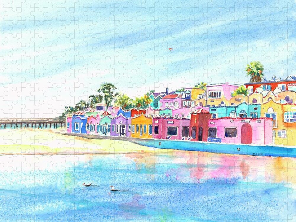 Capitola Jigsaw Puzzle featuring the painting Capitola California Colorful Houses by Carlin Blahnik CarlinArtWatercolor