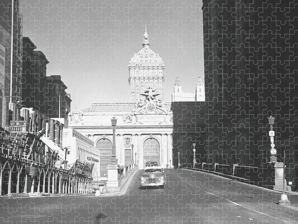 Statue Jigsaw Puzzle featuring the photograph Car Riding On Street, Grand Central by George Marks