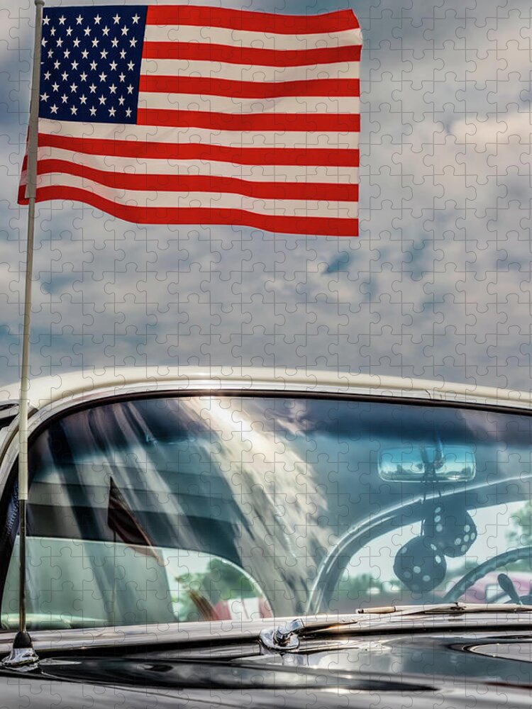 America Jigsaw Puzzle featuring the photograph Car Show Flag by Bill Chizek