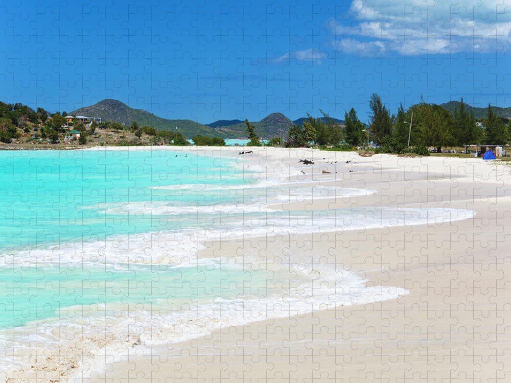 Water's Edge Jigsaw Puzzle featuring the photograph Caribbean Beach With Blue Sky by Michaelutech