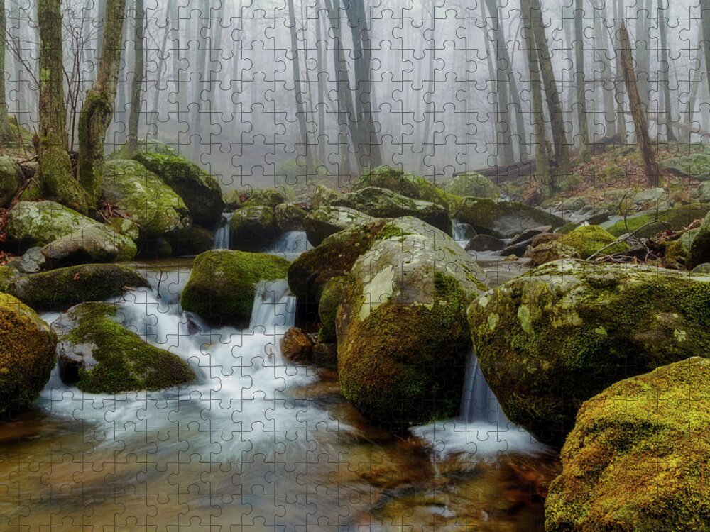 Shenandoah National Park Jigsaw Puzzle featuring the photograph Cascading Beauty In The Fog by Mountain Dreams
