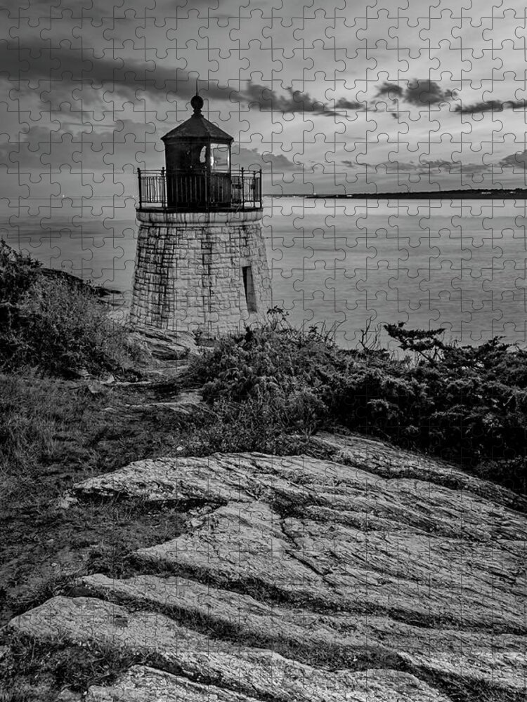 Castle Hill Lighthouse Jigsaw Puzzle featuring the photograph Castle Hill Light BW by Susan Candelario