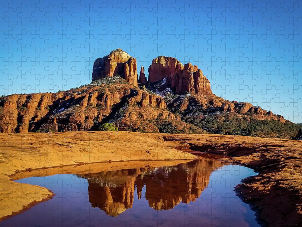 Sedona Jigsaw Puzzle featuring the photograph Cathedral Rock Reflection by Terry Ann Morris