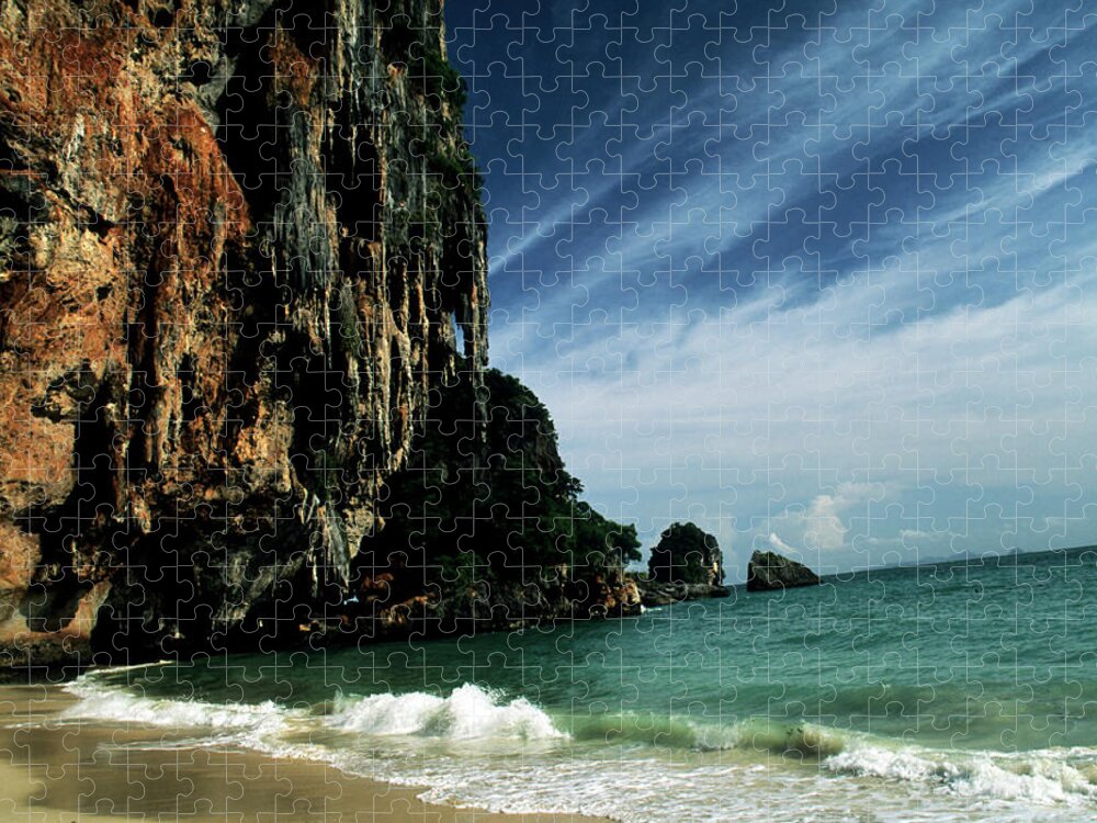Water's Edge Jigsaw Puzzle featuring the photograph Cave Beach by Boaz Rottem