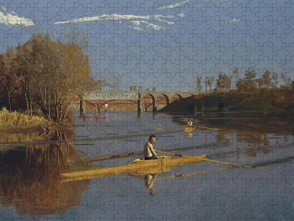 Schuylkill Jigsaw Puzzle featuring the painting Champion Single Sculls - Max Schmidt by Thomas Eakins