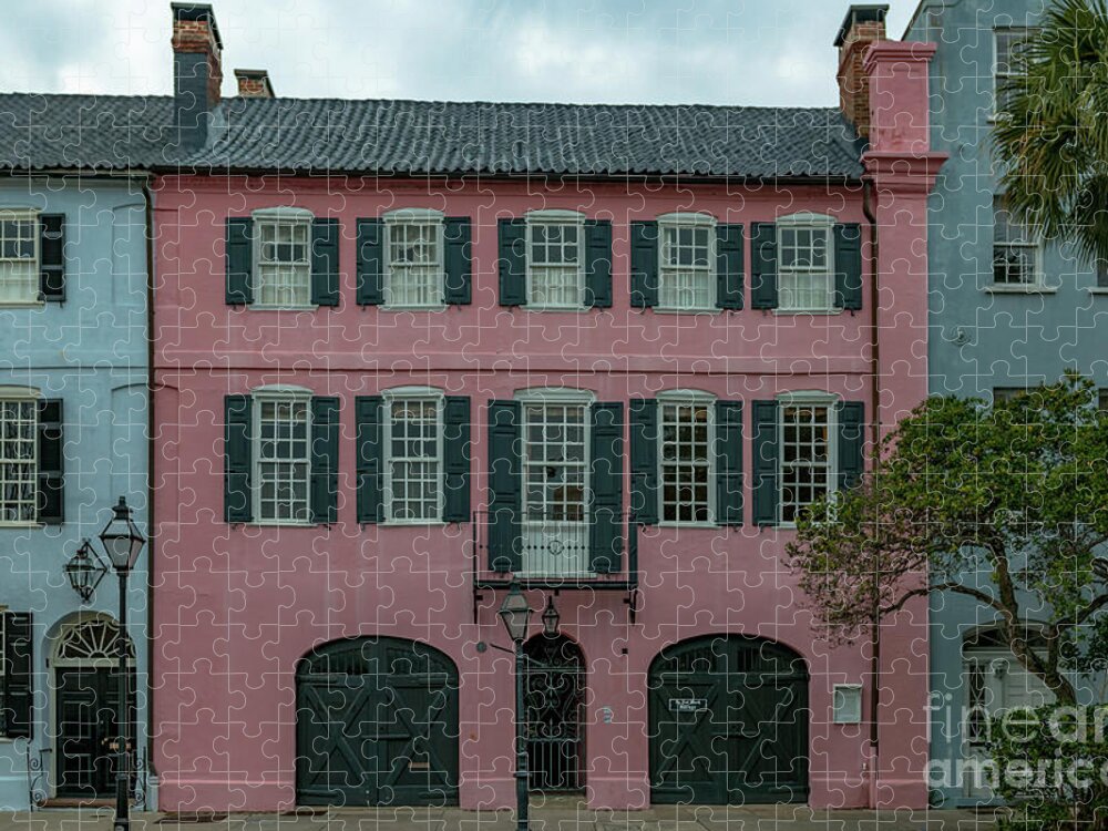 Pink House Jigsaw Puzzle featuring the photograph Charleston Rainbow Row Pink House - Georgian Row Houses by Dale Powell