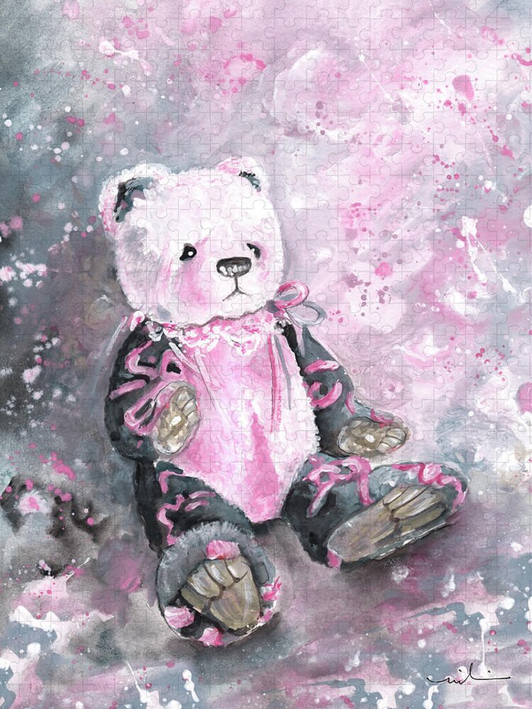 Teddy Jigsaw Puzzle featuring the painting Charlie Bear Sylvia by Miki De Goodaboom