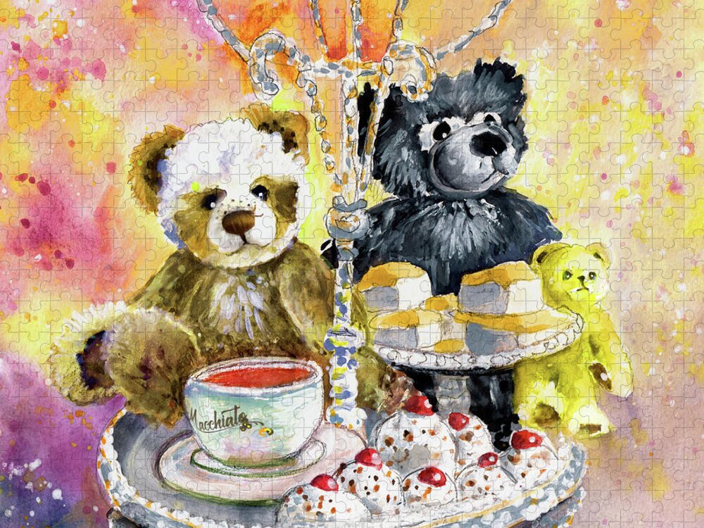 Teddy Jigsaw Puzzle featuring the painting Charlie Bears Hot Cross Bun And Dreamer by Miki De Goodaboom