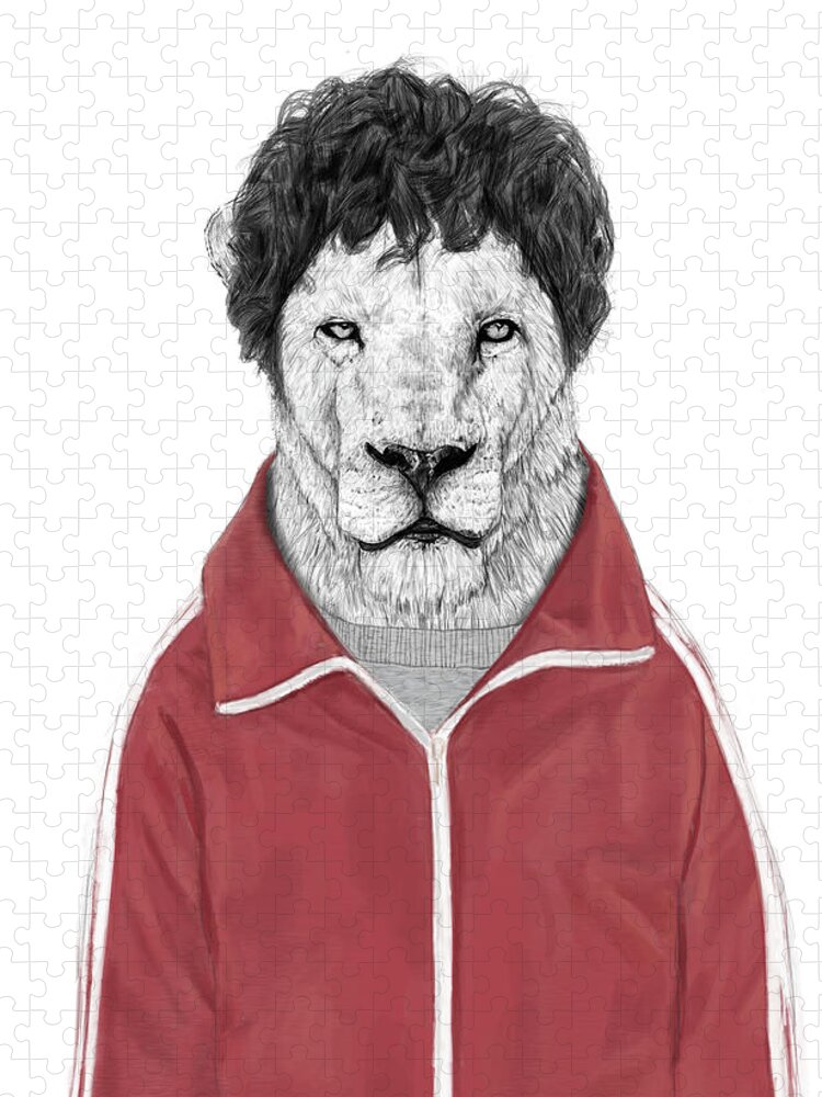 Lion Jigsaw Puzzle featuring the drawing Chas by Balazs Solti