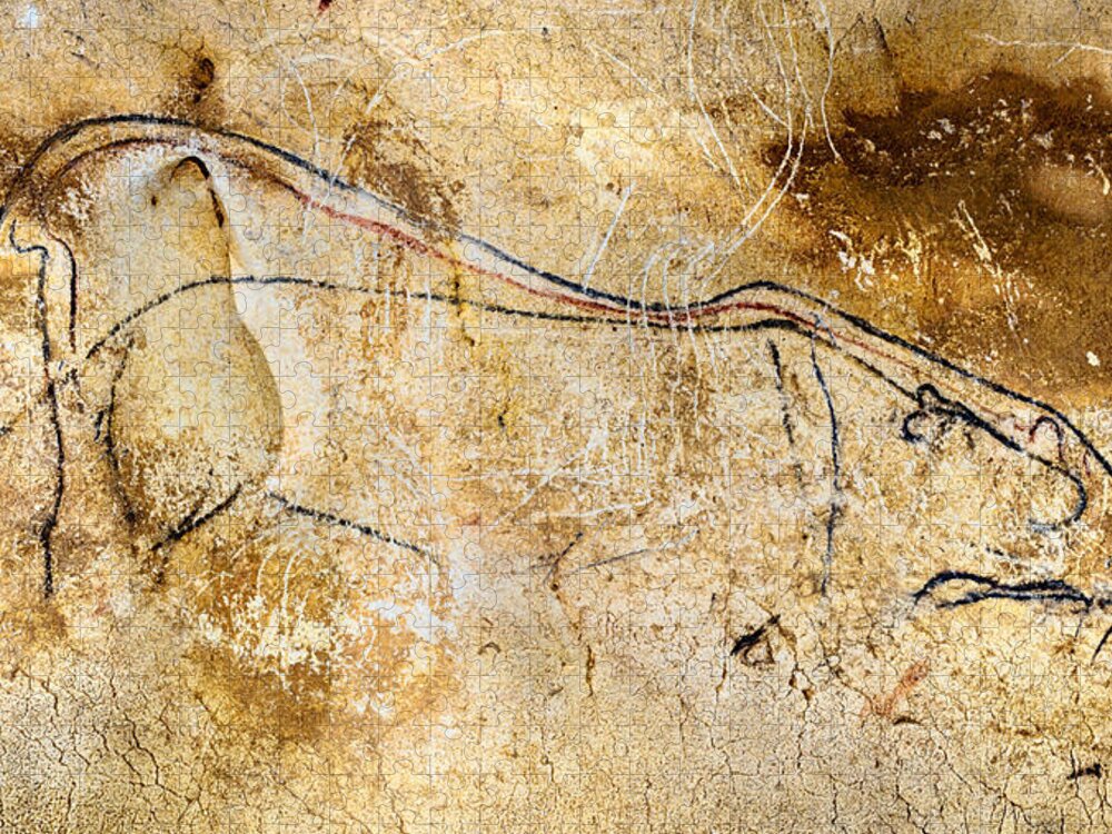 Chauvet Cave Lions Jigsaw Puzzle featuring the digital art Chauvet Cave lions courting by Weston Westmoreland