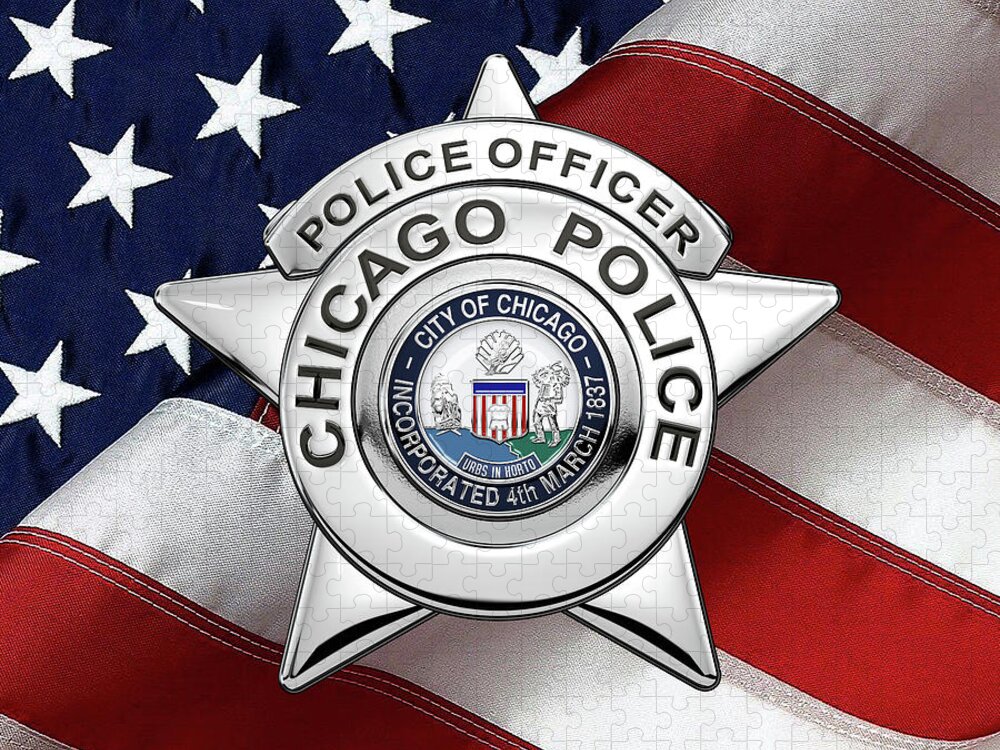  ‘law Enforcement Insignia & Heraldry’ Collection By Serge Averbukh Jigsaw Puzzle featuring the digital art Chicago Police Department Badge - C P D  Police Officer Star over American Flag by Serge Averbukh