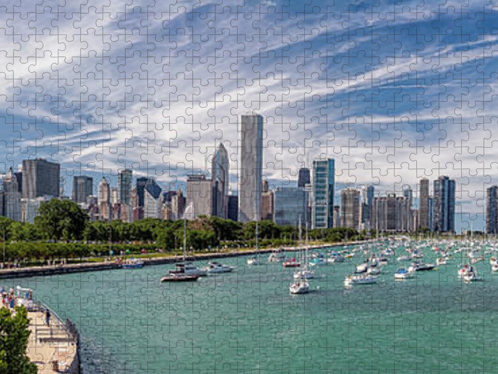 3scape Puzzle featuring the photograph Chicago Skyline Daytime Panoramic by Adam Romanowicz