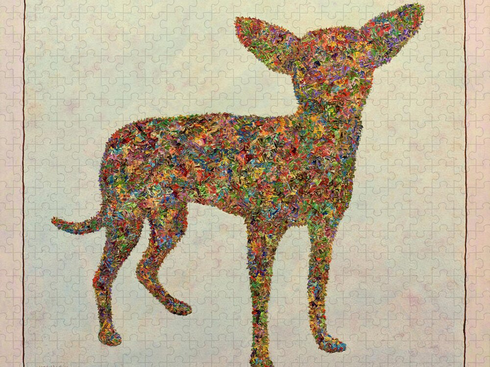 Chihuahua Jigsaw Puzzle featuring the painting Chihuahua-shape by James W Johnson