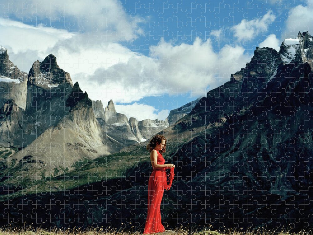 Travel6 Jigsaw Puzzle featuring the photograph Chile, Torres Del Paine Np, Young Woman by Matthias Clamer