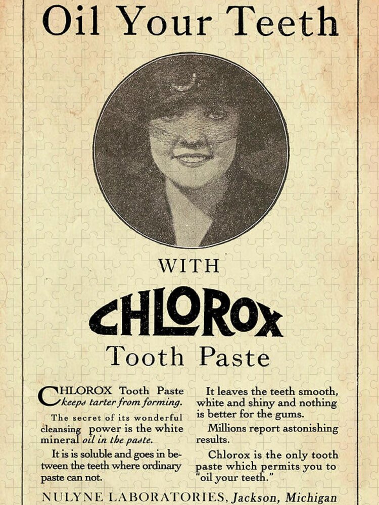 Dental Jigsaw Puzzle featuring the photograph Chlorox Tooth Paste, 1921 by Pheasant Run Gallery