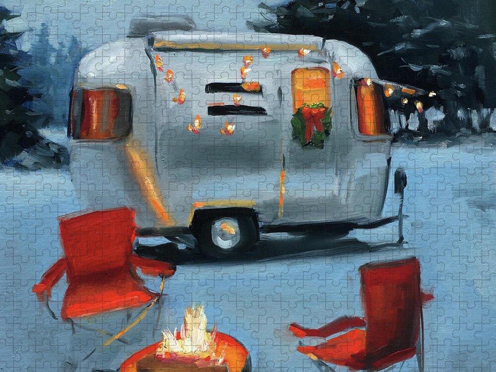 Airstream Jigsaw Puzzle featuring the painting Christmas in the Snow by Elizabeth Jose