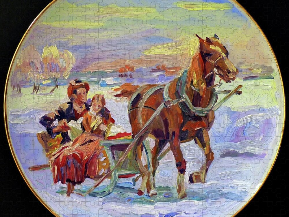 Christmas Jigsaw Puzzle featuring the painting Christmas Morning Sleigh Ride by David Lloyd Glover