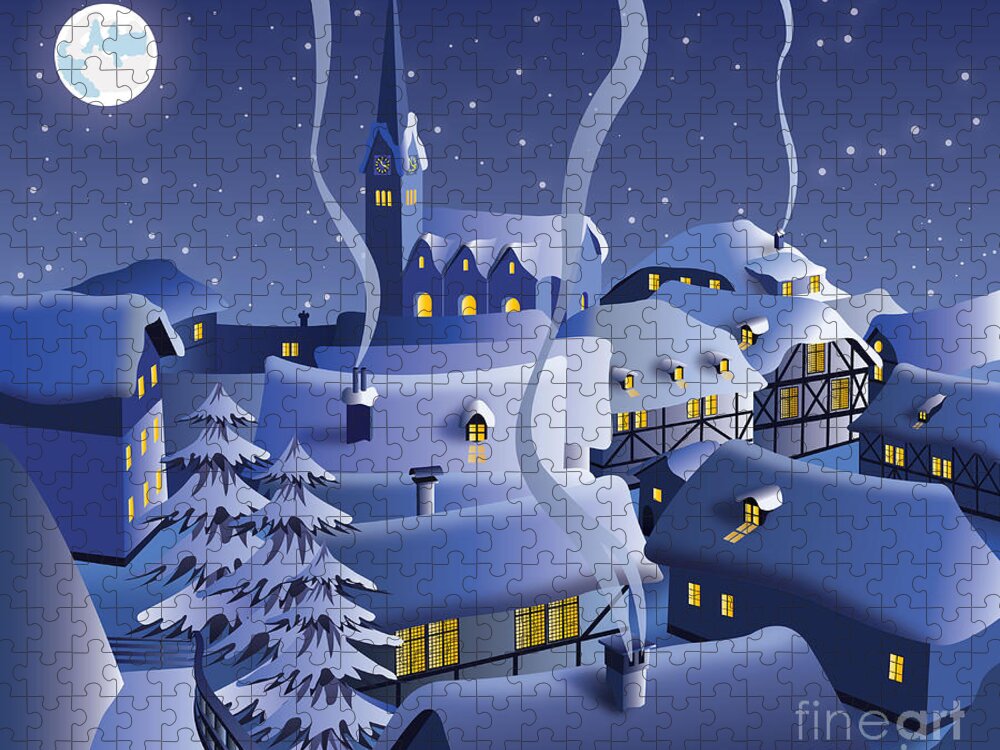 Door Jigsaw Puzzle featuring the digital art Christmas Night by Nikola Knezevic