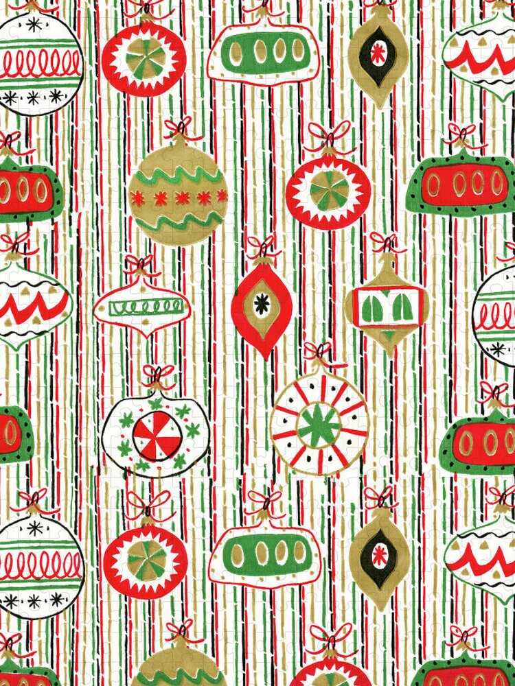 Background Jigsaw Puzzle featuring the drawing Christmas Ornaments Pattern by CSA Images