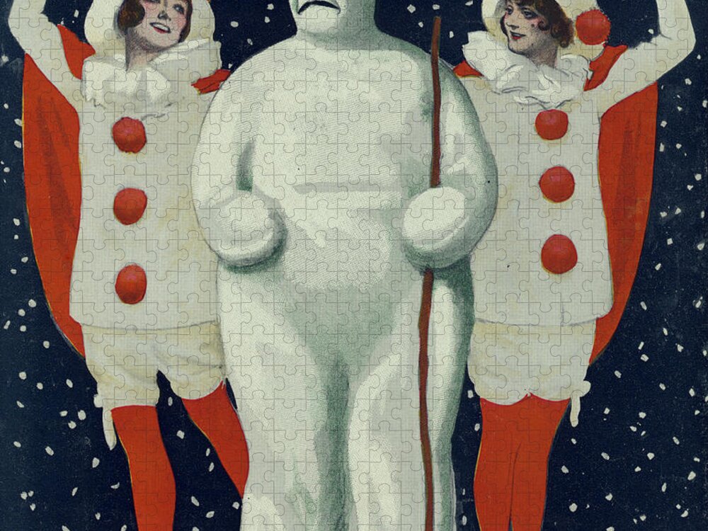Snow Man Jigsaw Puzzle featuring the painting Christmas Puck, 1913 by American School