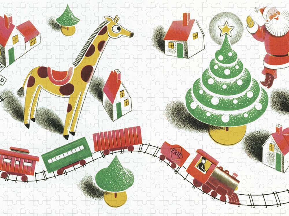 Animal Jigsaw Puzzle featuring the drawing Christmas Scene by CSA Images
