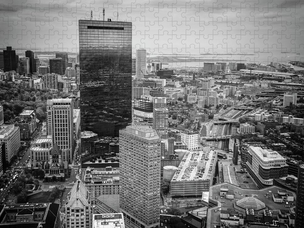 Boston Jigsaw Puzzle featuring the photograph City of Boston Reflected Black and White by Carol Japp