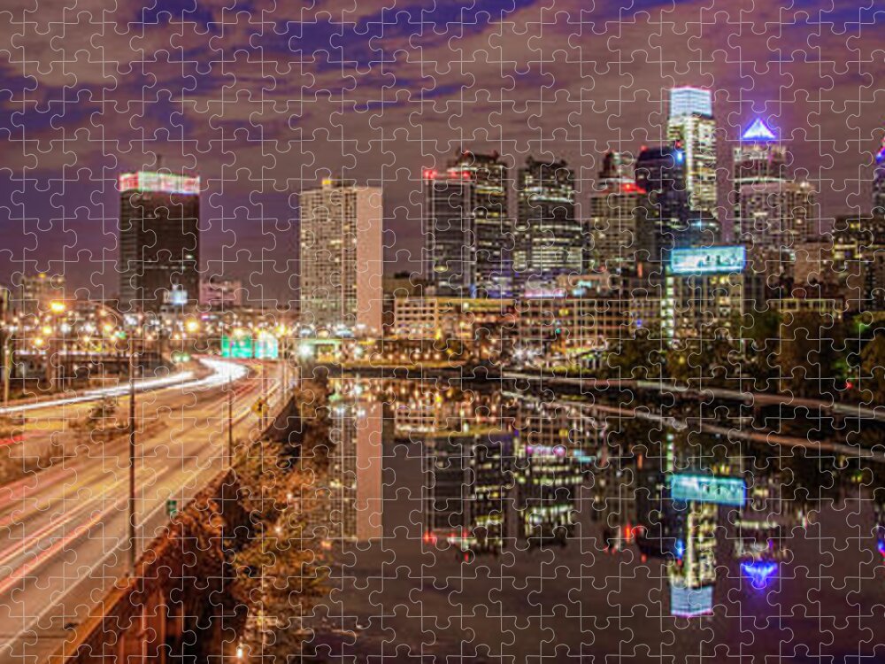 Cityscape Jigsaw Puzzle featuring the photograph Cityscape Panorama - Philadelphia from South Street by Bill Cannon