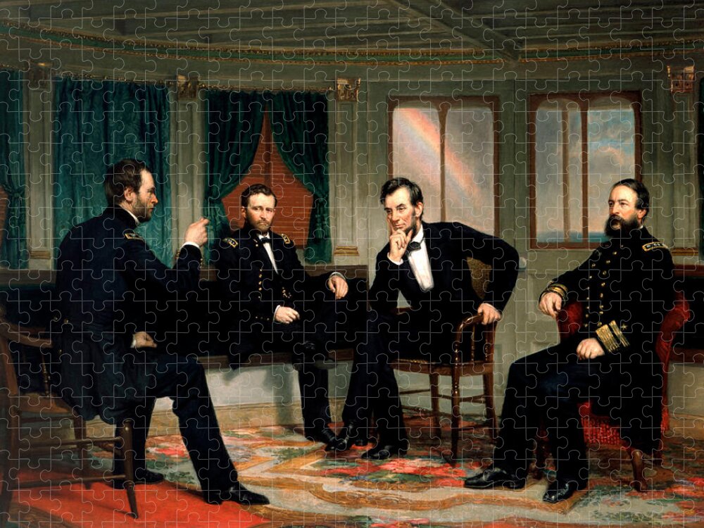 Civil War Jigsaw Puzzle featuring the painting Civil War Union Leaders - The Peacemakers - George P.A. Healy by War Is Hell Store