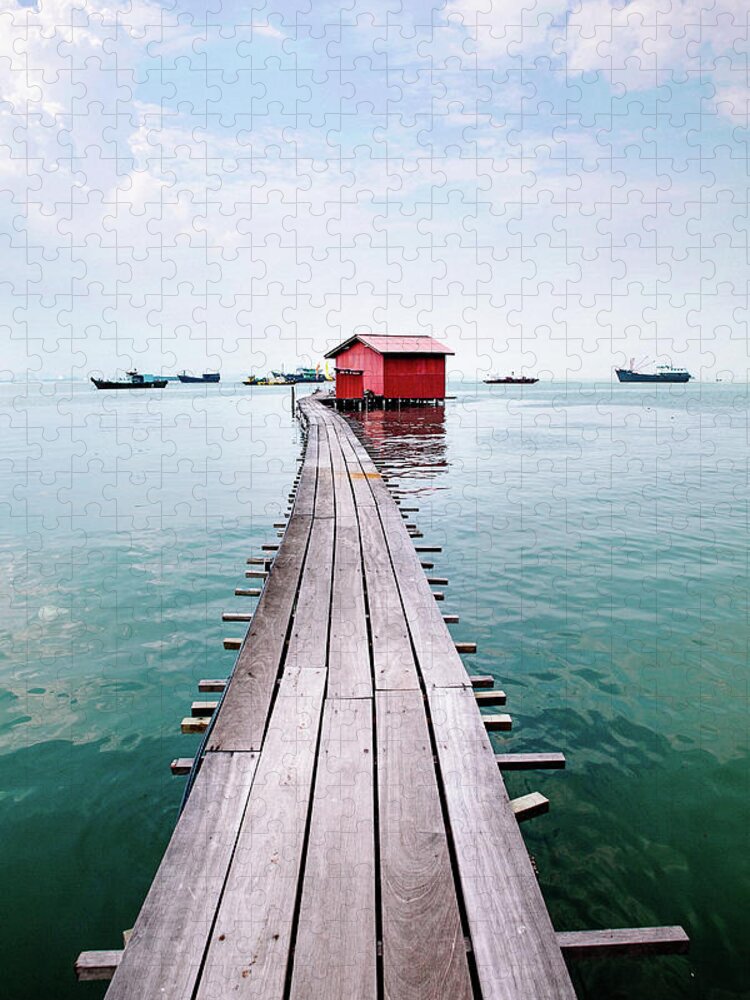 Tranquility Jigsaw Puzzle featuring the photograph Clan Jetty Boardwalk, Penang by Will Tan