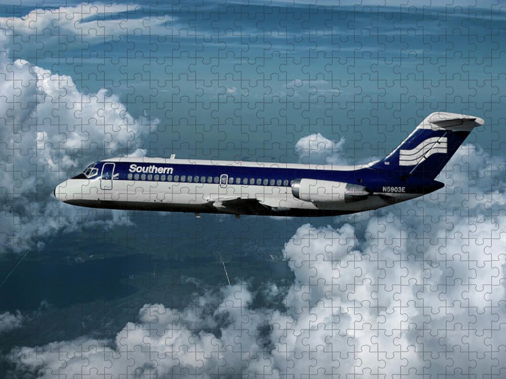Southern Airways Jigsaw Puzzle featuring the mixed media Classic Southern Airways DC-9 by Erik Simonsen