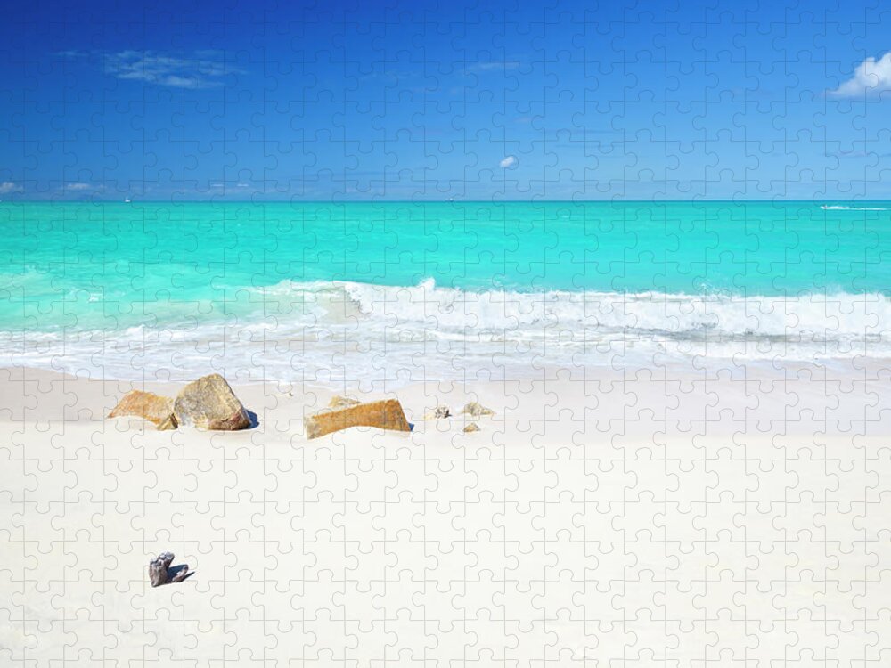Water's Edge Jigsaw Puzzle featuring the photograph Clean White Caribbean Beach With by Michaelutech