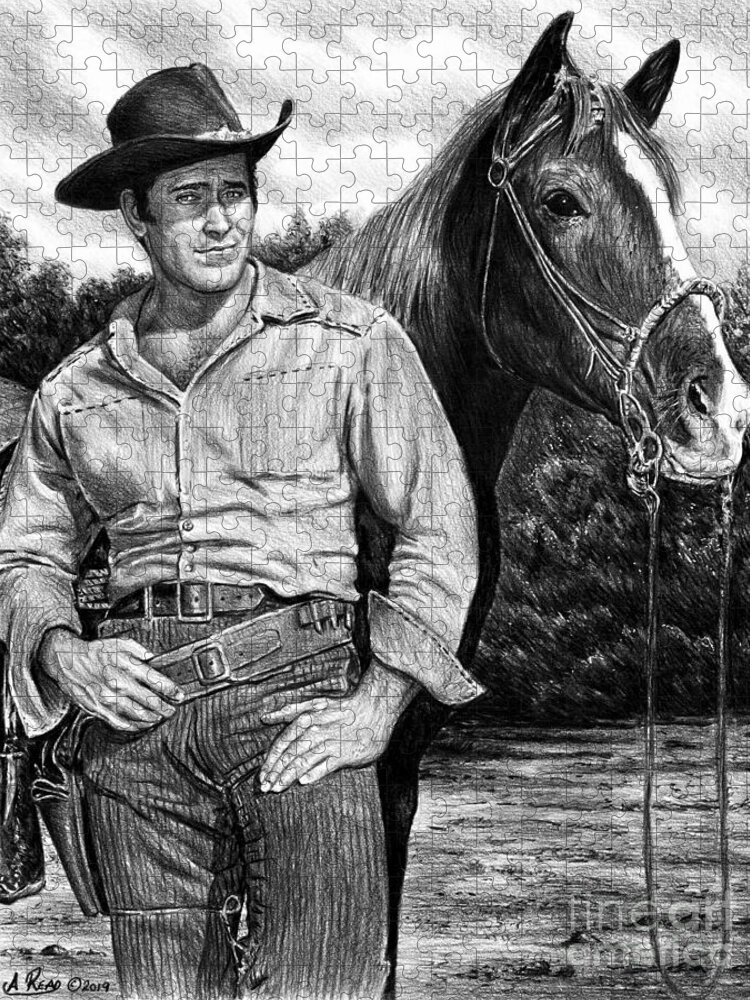 Clint Walker Jigsaw Puzzle featuring the drawing Clint Walker by Andrew Read