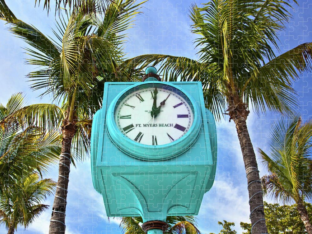 Estock Jigsaw Puzzle featuring the digital art Clock At Fort Myers Beach by Laura Zeid
