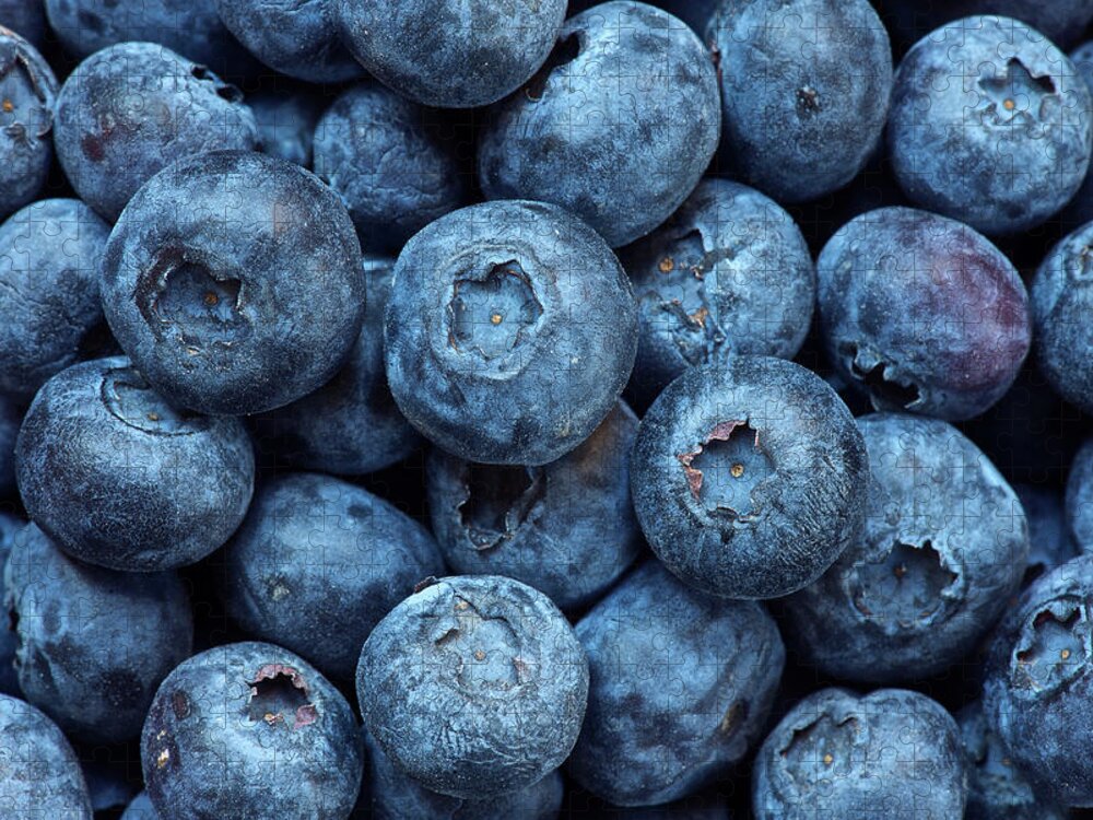 Large Group Of Objects Jigsaw Puzzle featuring the photograph Close Up Of Bunch Of Blueberries by Ross Woodhall