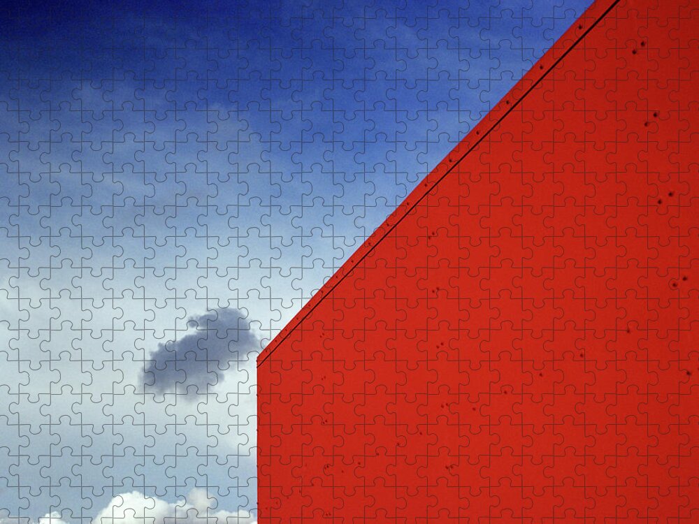 Built Structure Jigsaw Puzzle featuring the photograph Cloud Floating Through Blue Sky Over by Zeb Andrews