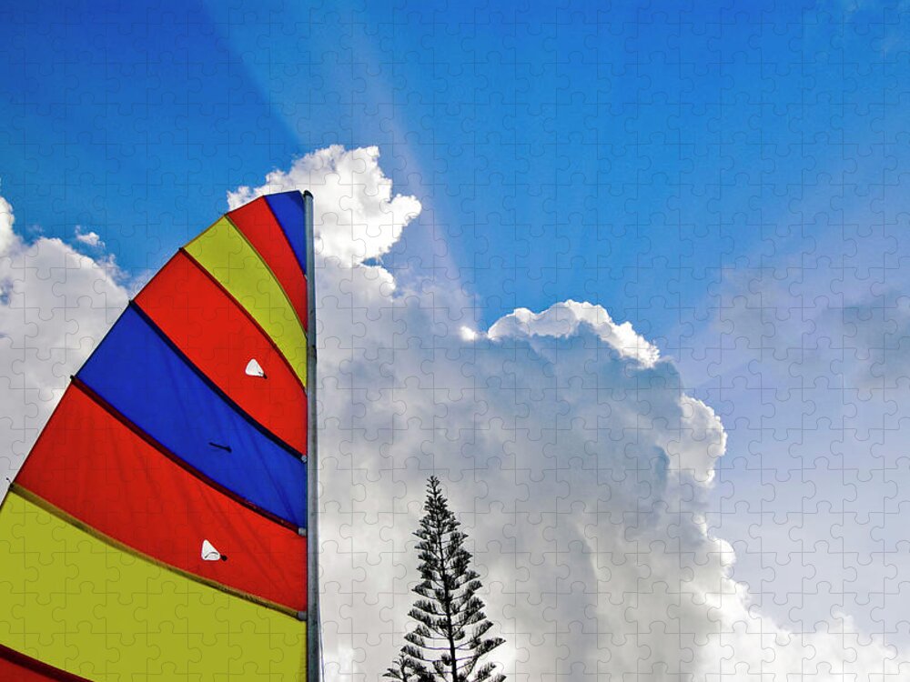 Estock Jigsaw Puzzle featuring the digital art Clouds & Colorful Sail, Saint Lucia by Gabriel Jaime Jimenez