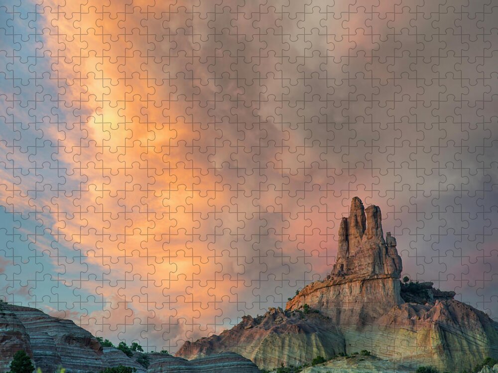 00563978 Jigsaw Puzzle featuring the photograph Cloudy Sky Over Church Rock, Red Rock State Park, New Mexico by Tim Fitzharris