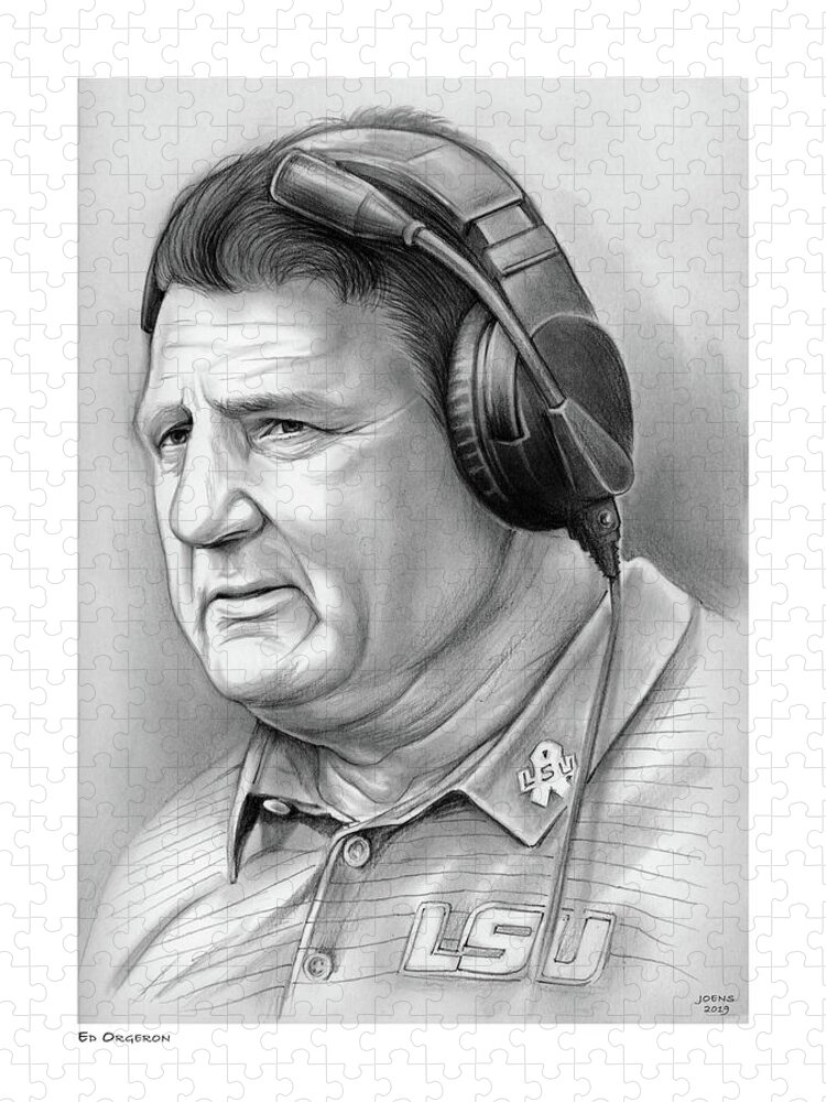 Ed Orgeron Jigsaw Puzzle featuring the drawing Coach Ed Orgeron by Greg Joens