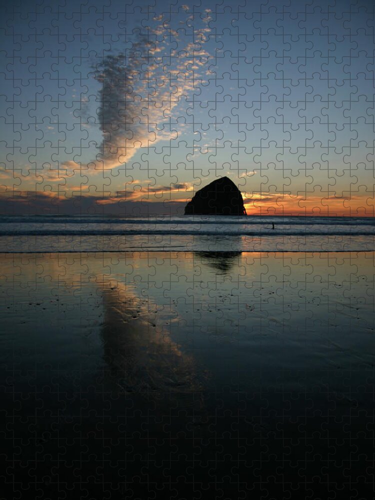 Oregon Coast Jigsaw Puzzle featuring the photograph Coastal Sunset at Pacific City, Oregon by Leslie Struxness