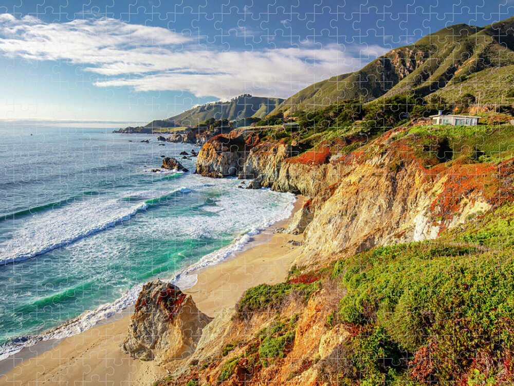 Estock Jigsaw Puzzle featuring the digital art Coastline With Beach by Maurizio Rellini
