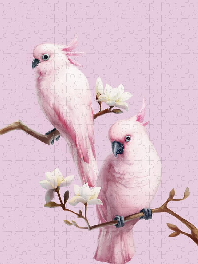 Chinese Culture Jigsaw Puzzle featuring the digital art Cockatoos And Magnolia by Bji/blue Jean Images