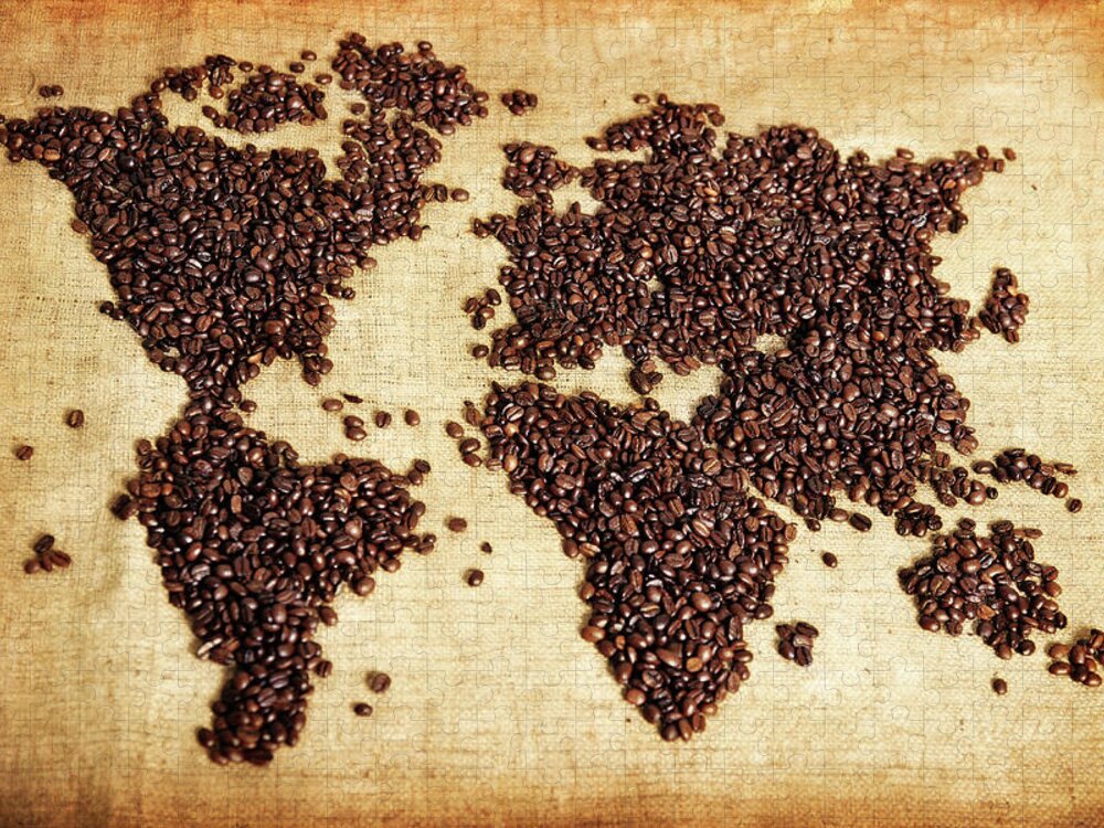 Globe Jigsaw Puzzle featuring the photograph Coffee Beans Map by Lisegagne