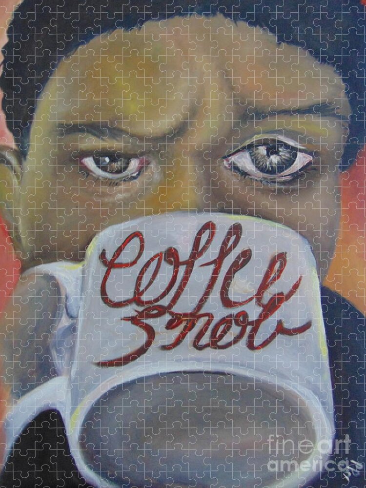 Coffee Cup Jigsaw Puzzle featuring the Coffee Snob by Saundra Johnson
