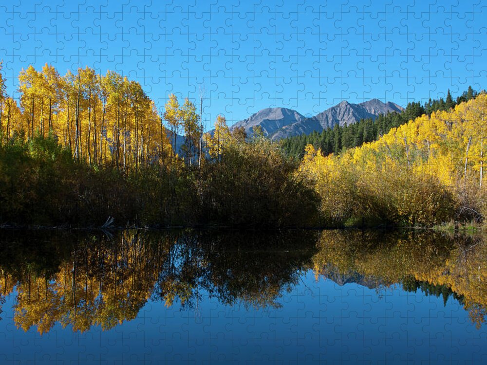 Colorado Jigsaw Puzzle featuring the photograph Colorado Autumn Mountain and Aspen Reflection by Cascade Colors