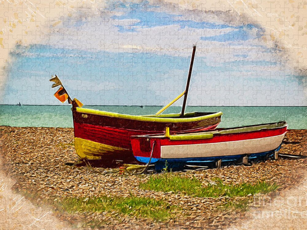 Boats Jigsaw Puzzle featuring the photograph Colorful Boats on Beach by Roslyn Wilkins